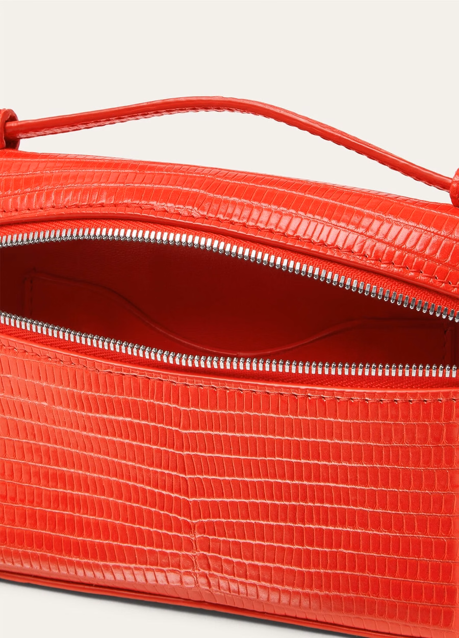 Bolsillo extra Mini estuche de piel de lagarto Lápiz labial coral/plata antigua