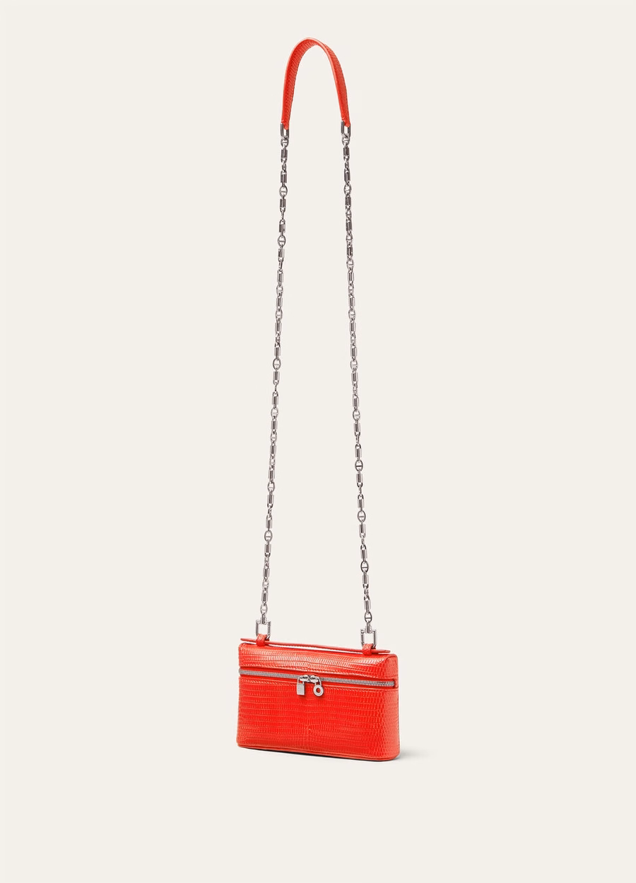 Bolsillo extra Mini estuche de piel de lagarto Lápiz labial coral/plata antigua