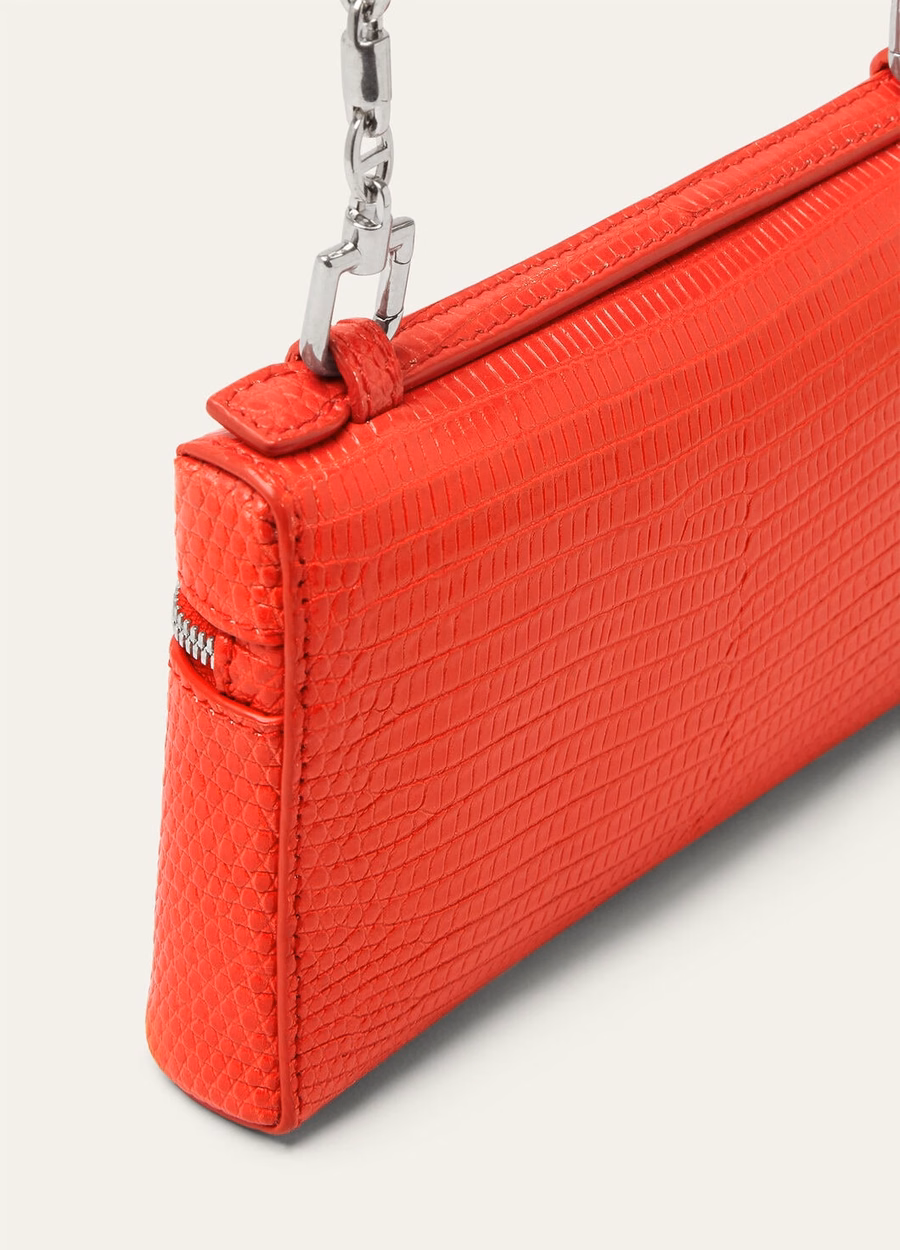 Bolsillo extra Mini estuche de piel de lagarto Lápiz labial coral/plata antigua