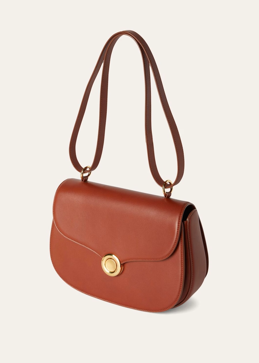 Bolso Gheira mediano de piel de becerro lisa color Kummel oscuro/marfil