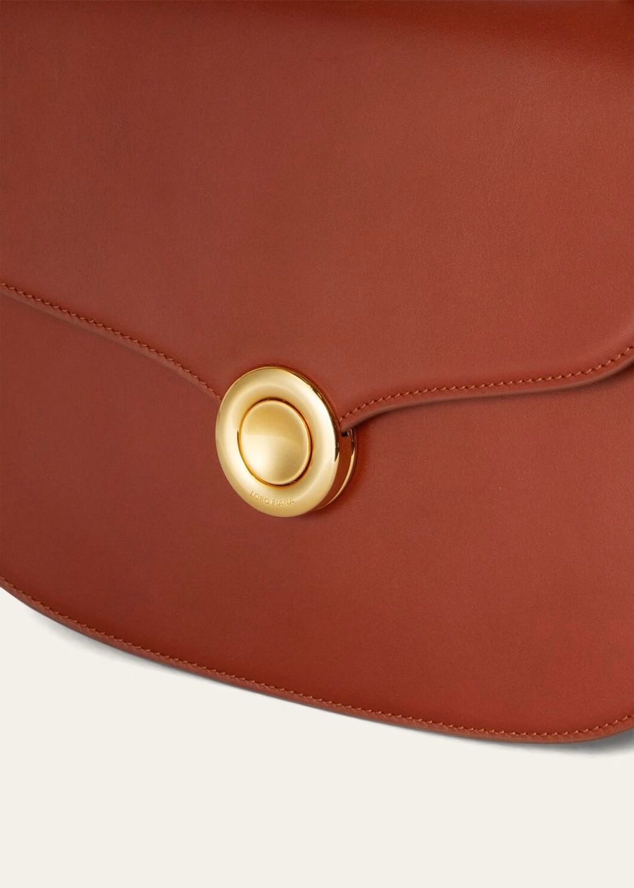 Bolso Gheira mediano de piel de becerro lisa color Kummel oscuro/marfil