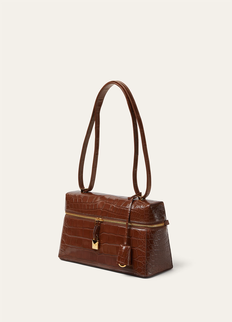 Bolso adicional L27 de piel de cocodrilo color espresso intenso/oro sol.