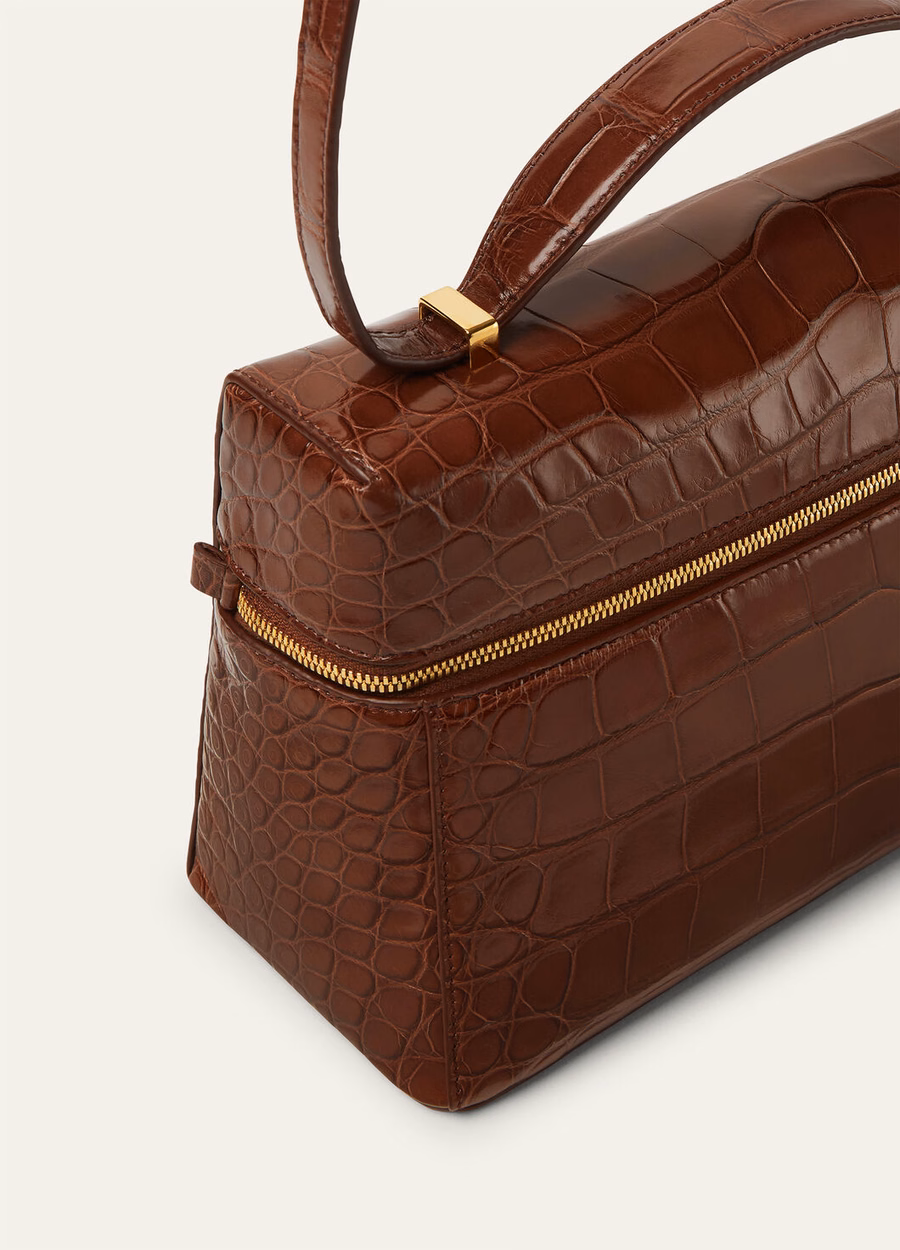 Bolso adicional L27 de piel de cocodrilo color espresso intenso/oro sol.