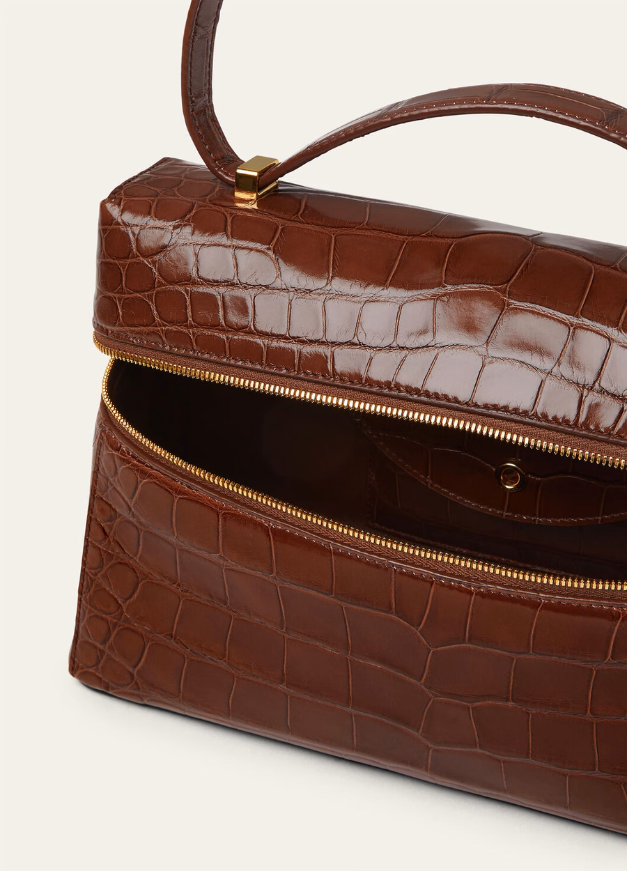 Bolso adicional L27 de piel de cocodrilo color espresso intenso/oro sol.