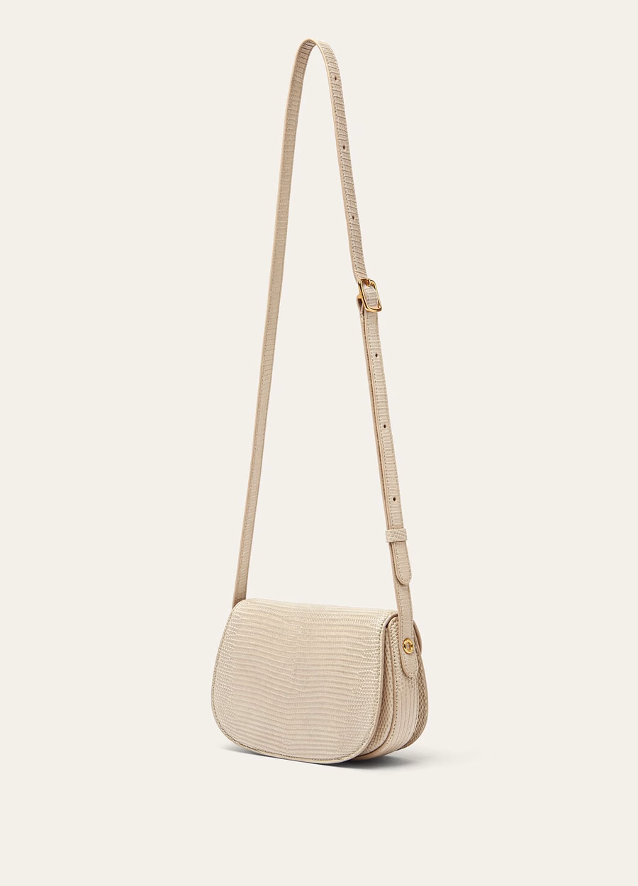 Mini bolso Ghiera de piel de lagarto color travertino claro/oro sol