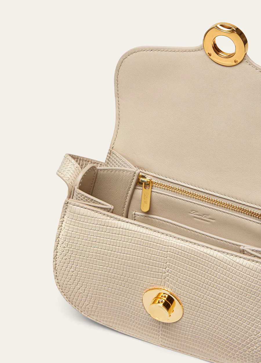 Mini bolso Ghiera de piel de lagarto color travertino claro/oro sol