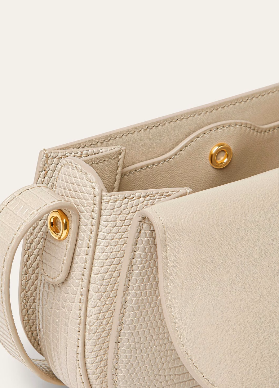 Mini bolso Ghiera de piel de lagarto color travertino claro/oro sol