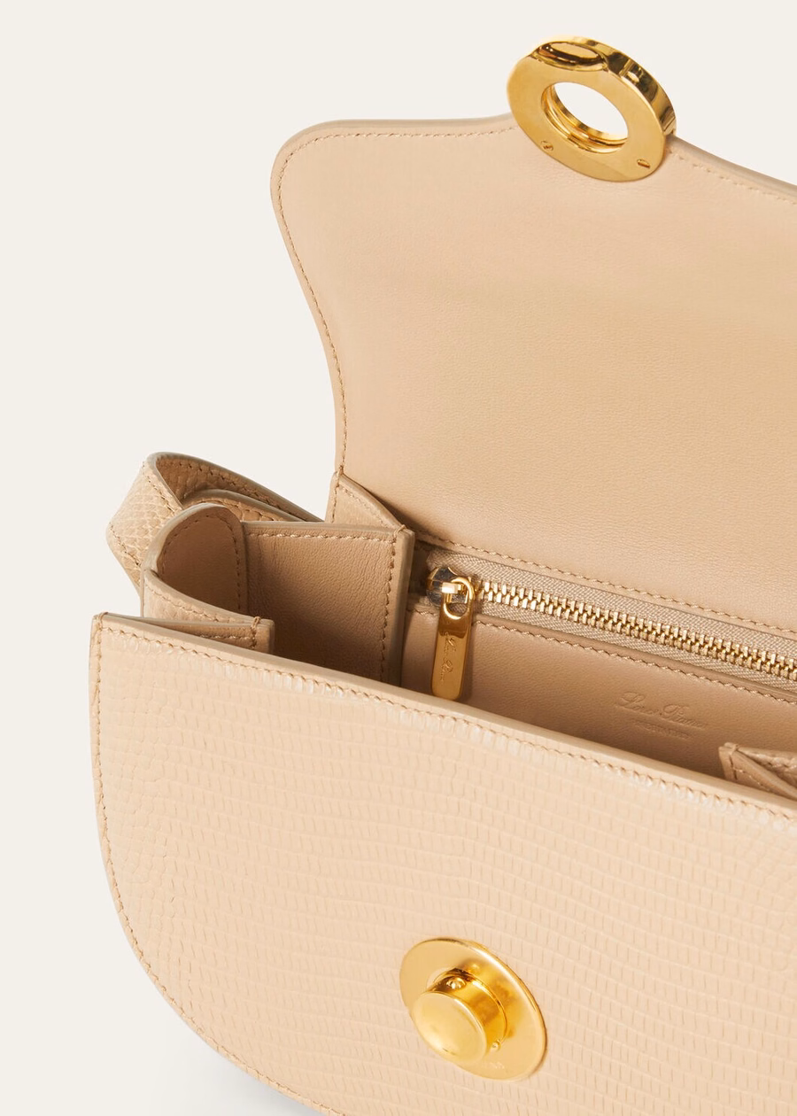 Mini bolso Ghiera de piel de lagarto color lentisco claro/oro sol.