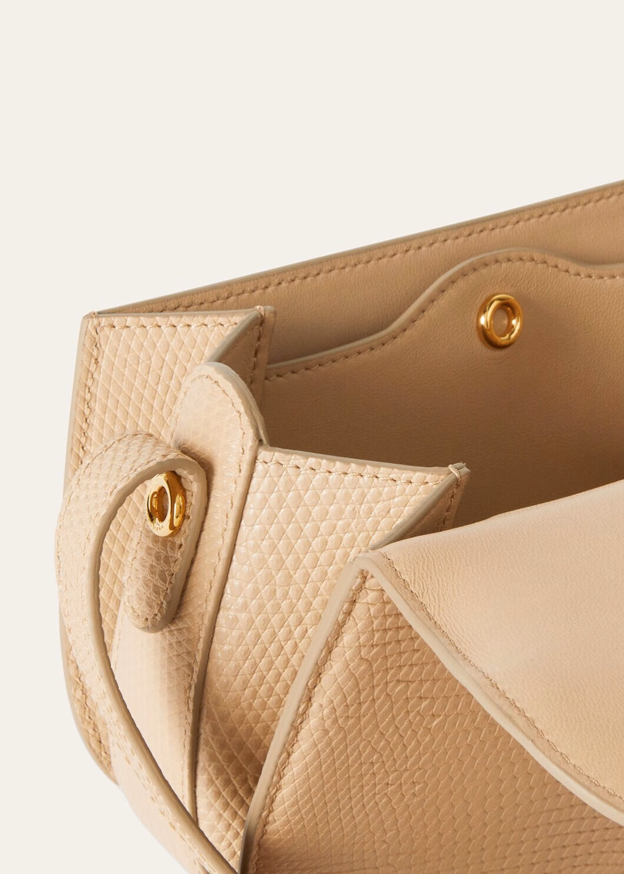 Mini bolso Ghiera de piel de lagarto color lentisco claro/oro sol.