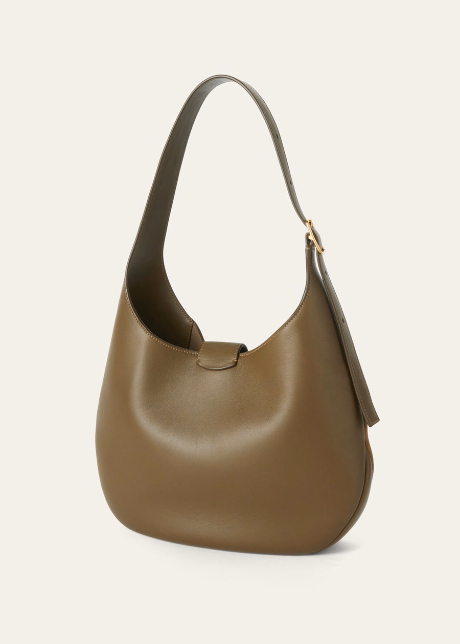Bolso mediano Bobbin de piel de becerro color castaño dorado/alcaparras saladas/oro sol