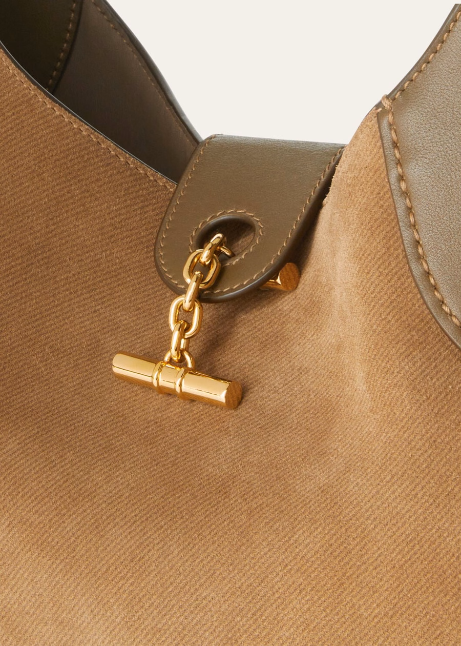 Bolso mediano Bobbin de piel de becerro color castaño dorado/alcaparras saladas/oro sol