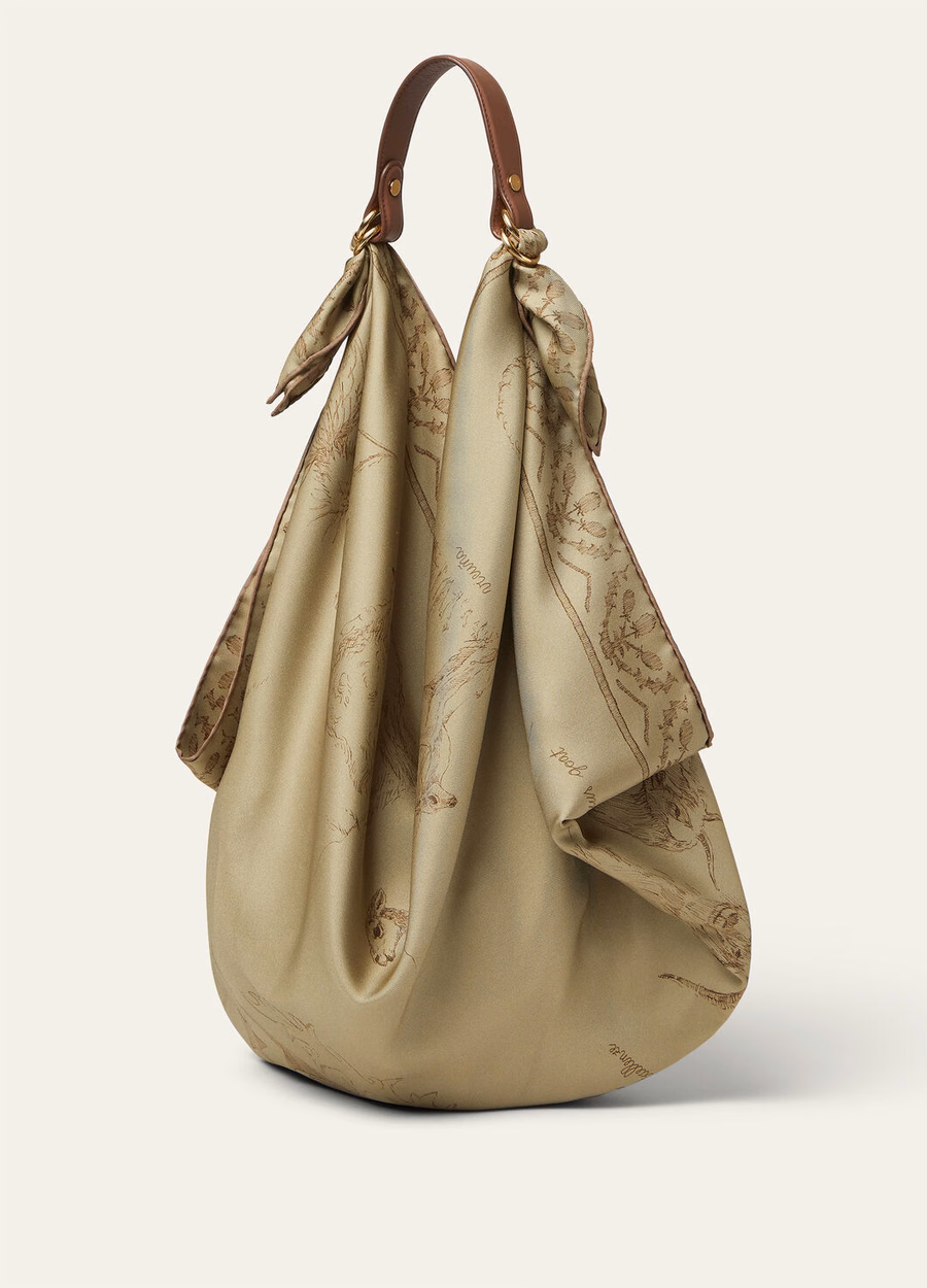 Loro Piana Handle Foulard Piel de becerro Caramelo Azúcar/Oro Sol
