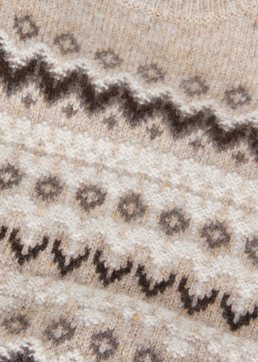 Jersey de cuello redondo de cachemir Alpe Pile para niños, color beige/gris oscuro jaspeado.