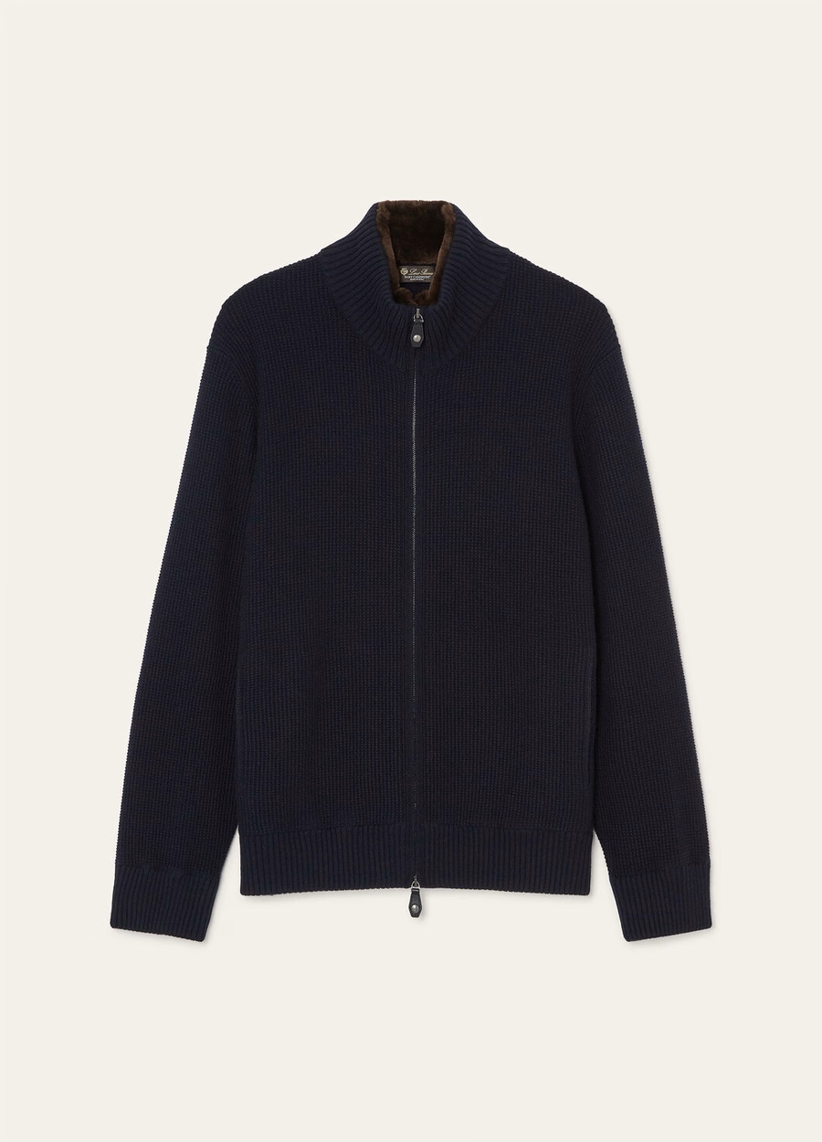 Jersey Alpe Bomber Baby Cashmere Coarsehair® azul marino