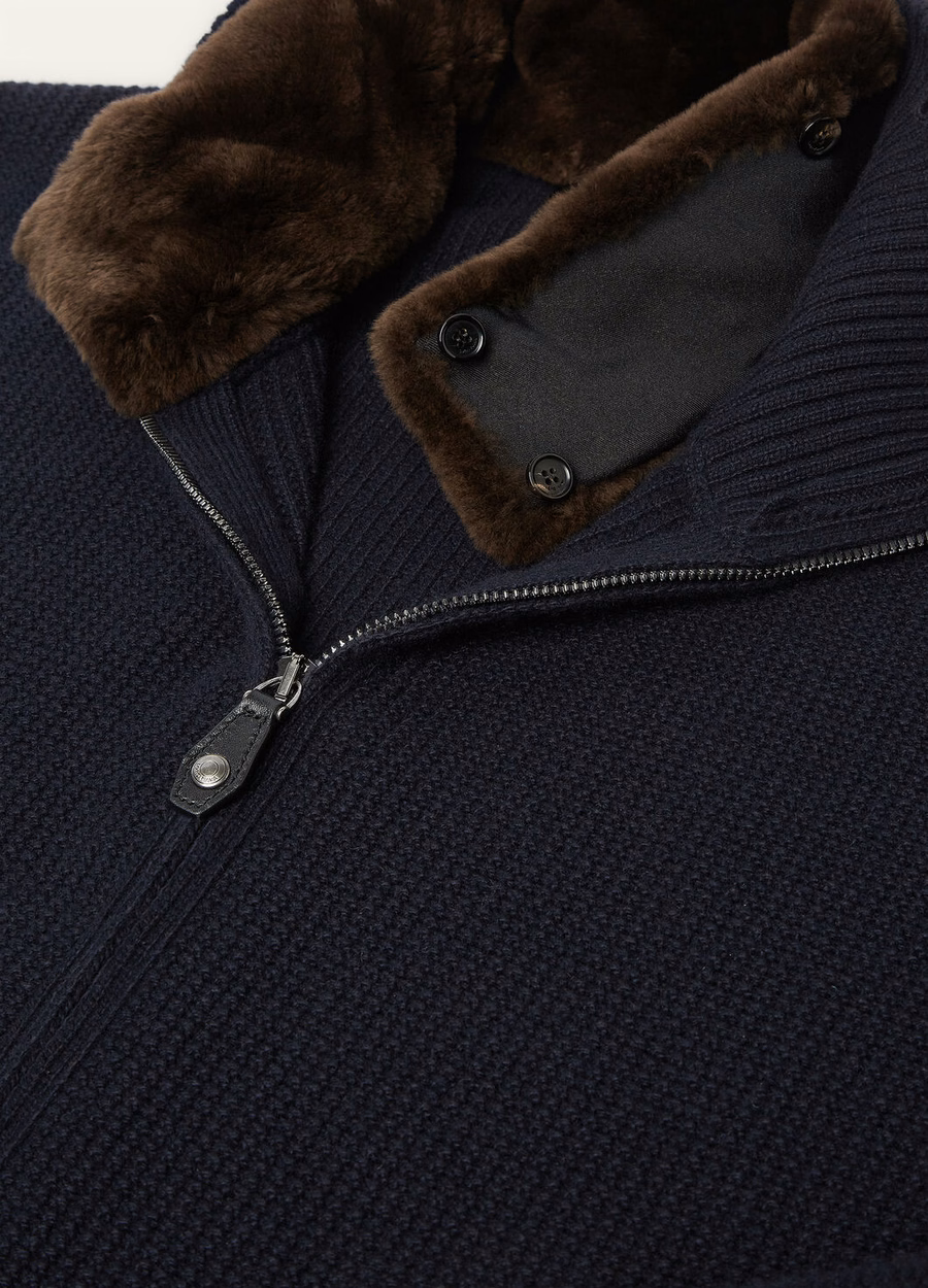 Jersey Alpe Bomber Baby Cashmere Coarsehair® azul marino