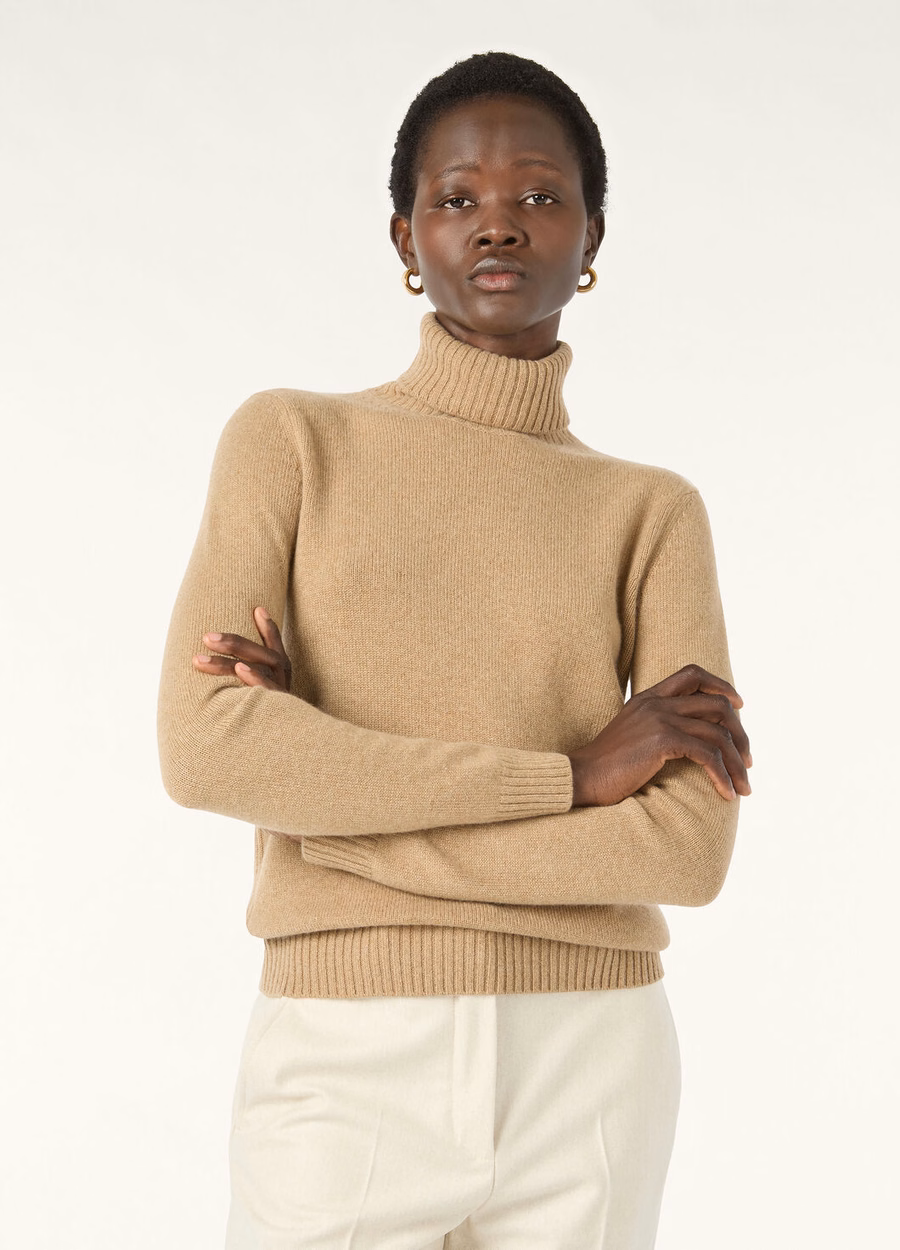 Jersey de cuello alto Parksville Baby Cashmere color trigo dorado jaspeado