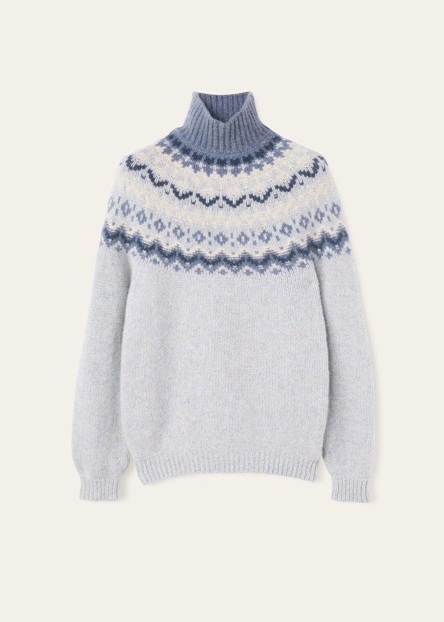 Jersey de cuello alto de cachemir Alpe Pile color perla melange/seafoam Serenity