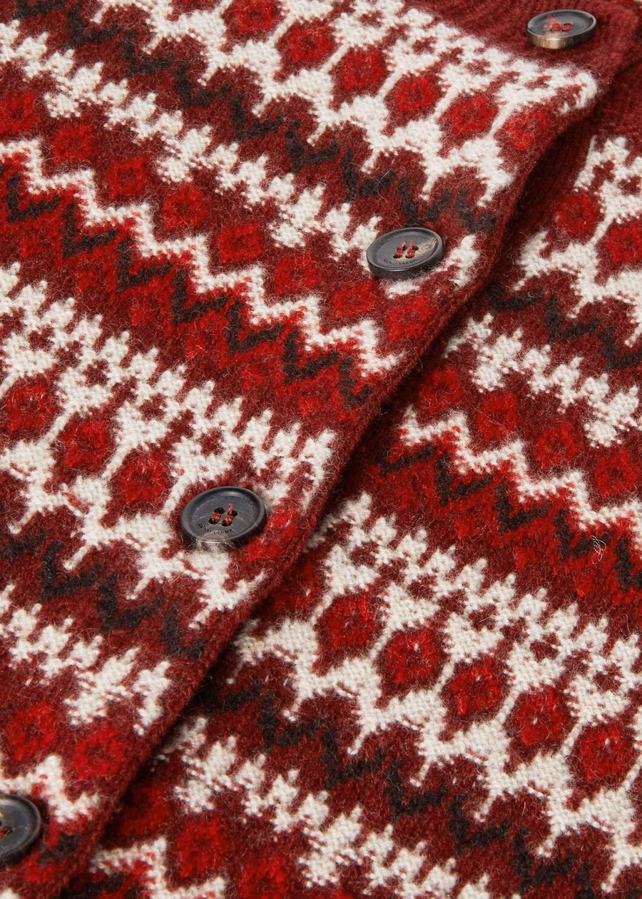 Cárdigan Alpe Pile de cachemir color gris acero/rojo manzana caramelo