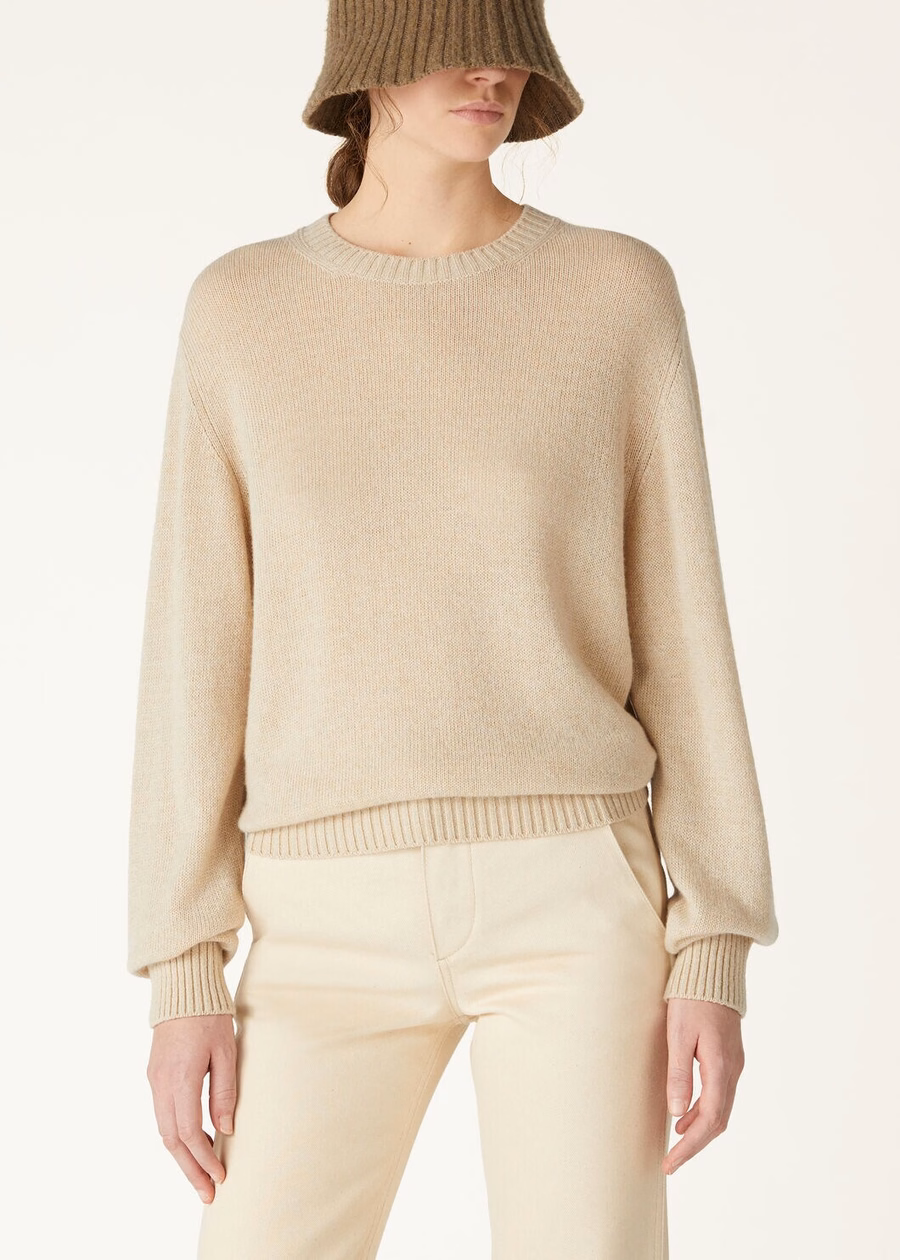 Jersey de cuello redondo Cellio Baby Cashmere color beige rosado/helichrysum/marfil