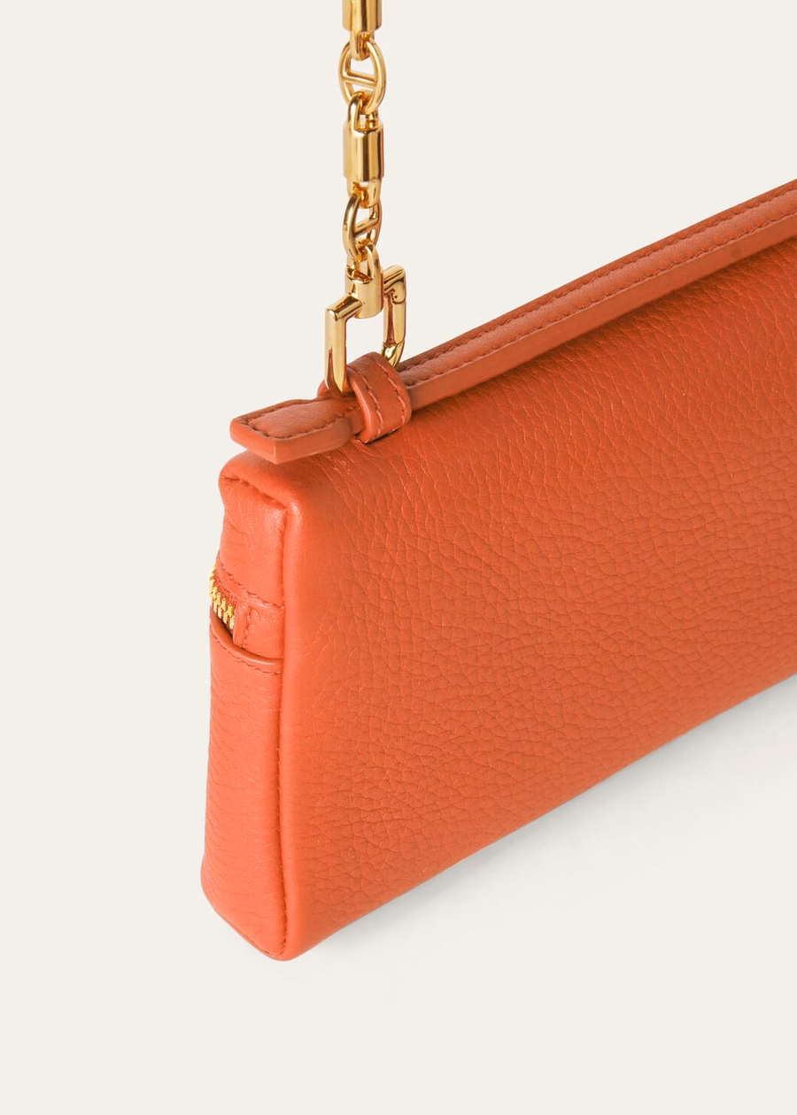Minibolso con bolsillo adicional en piel de becerro granulada Coral Fiction/Sun Gold