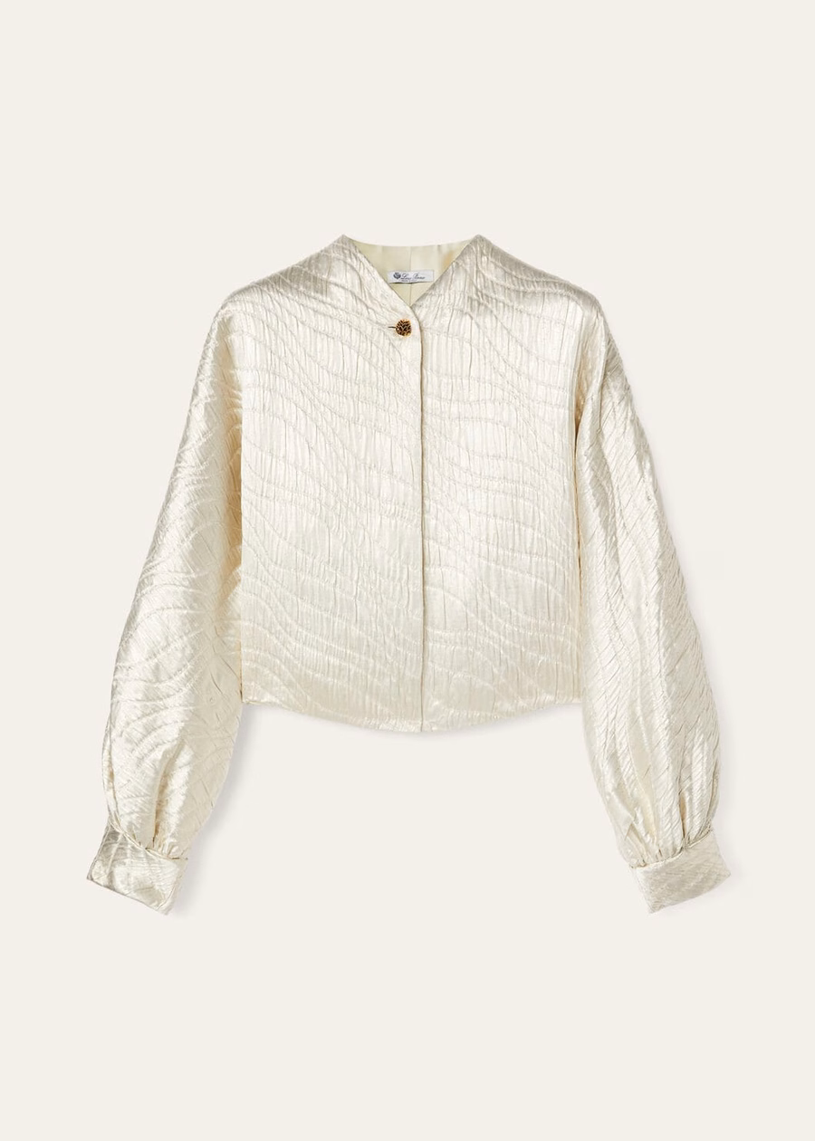 Camisa Jody de lana y seda, color blanco plateado.