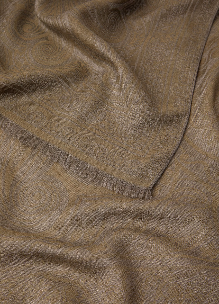 Estola de cachemir de seda Sherazade, color verde liquen intenso/gris escarchado