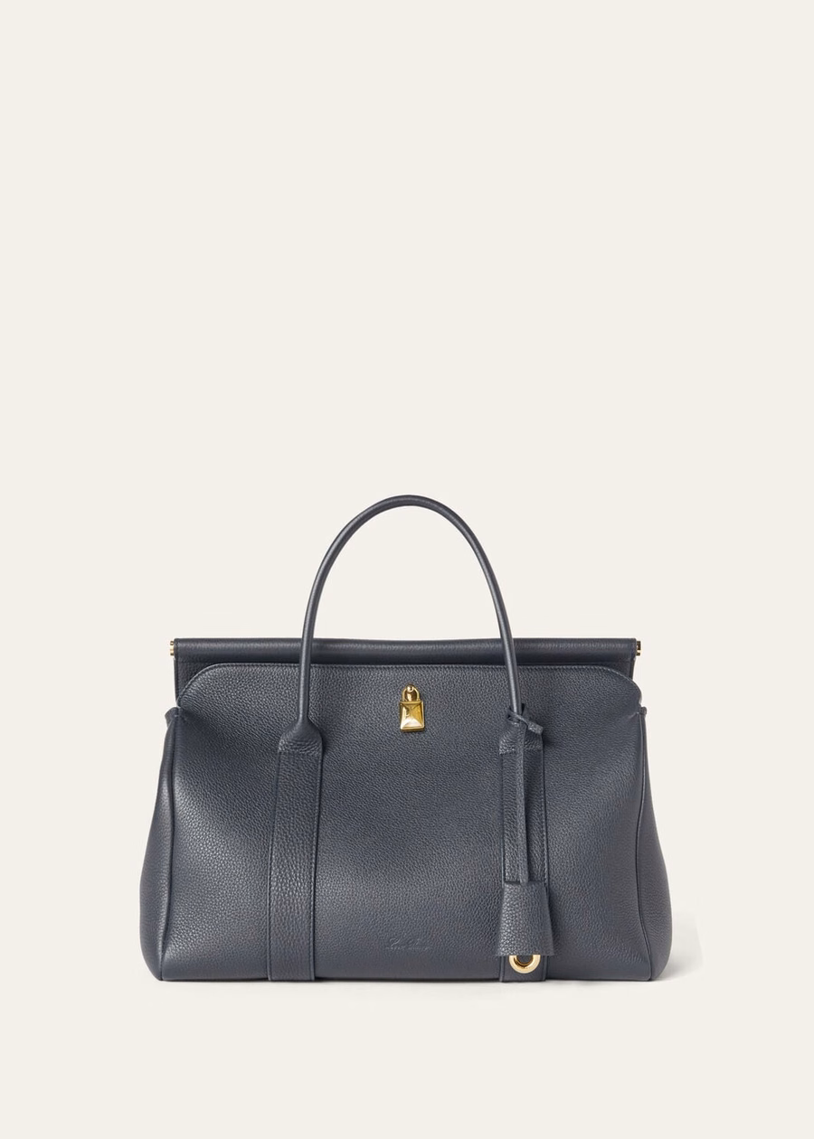 Bolso Loom L32 de piel de becerro granulada azul marino
