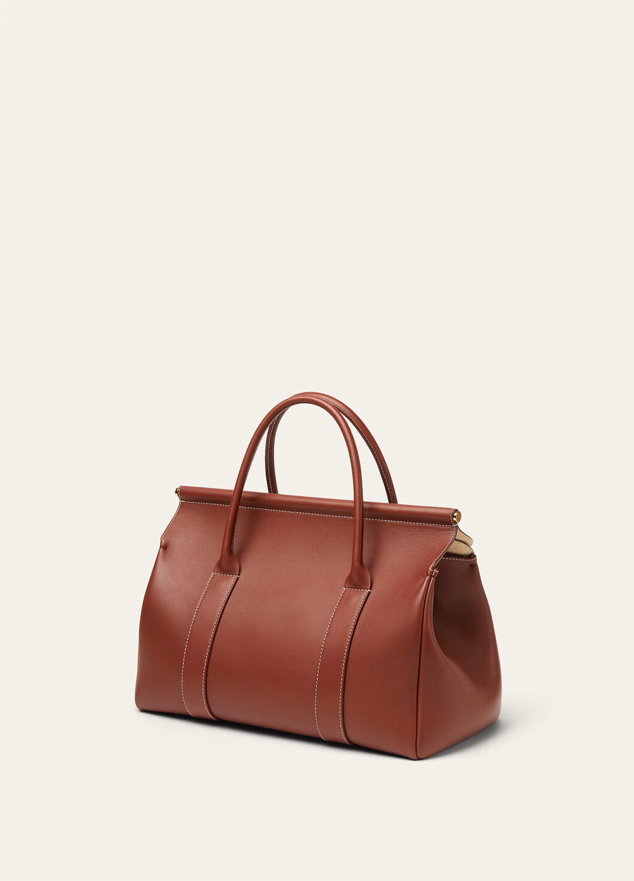 Bolso Loom L32 de piel de becerro lisa color caramelo ahumado/oro sol