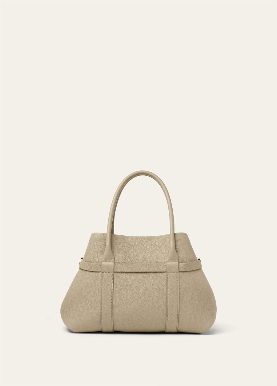 Bolso shopper pequeño Ghiera en piel de becerro color tartán seco/oro sol.
