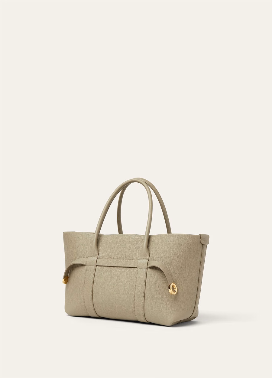 Bolso shopper pequeño Ghiera en piel de becerro color tartán seco/oro sol.