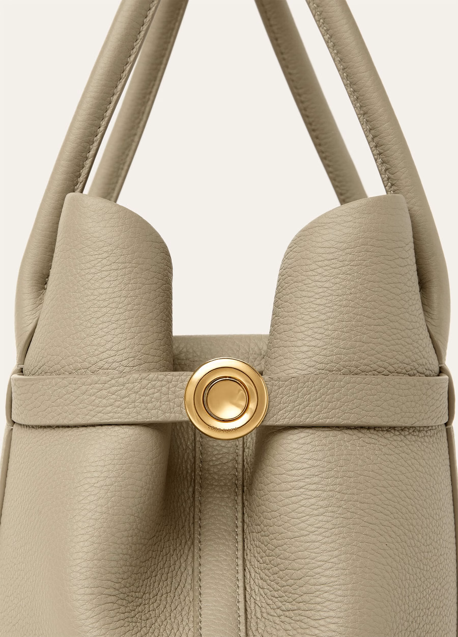 Bolso shopper pequeño Ghiera en piel de becerro color tartán seco/oro sol.