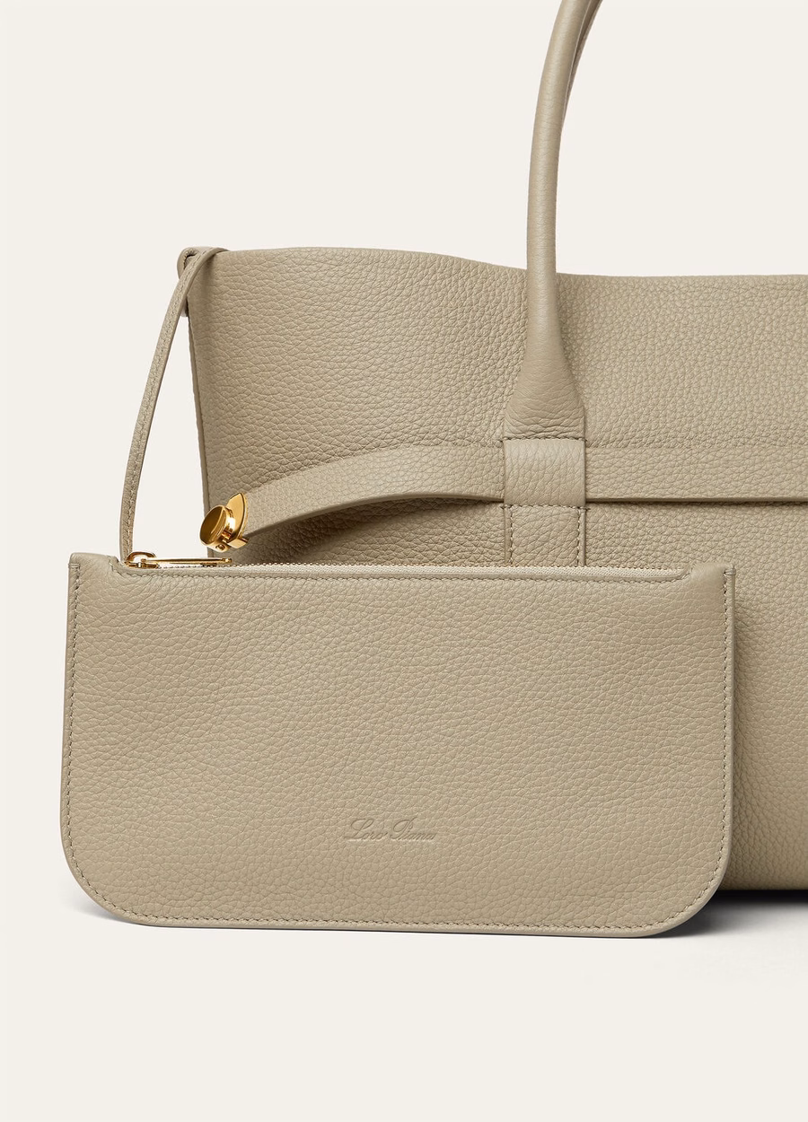 Bolso shopper pequeño Ghiera en piel de becerro color tartán seco/oro sol.