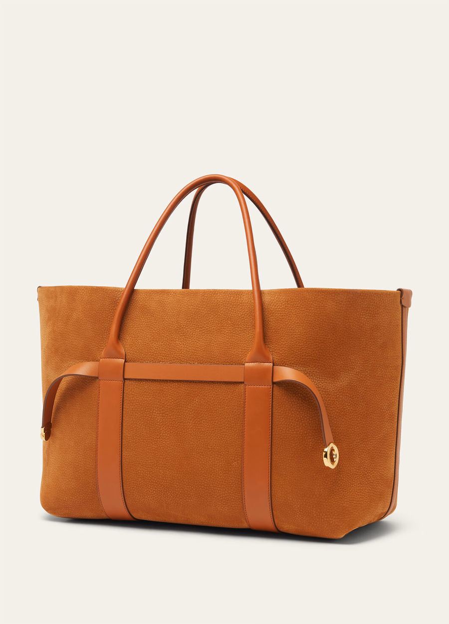 Bolso grande de piel de becerro Bon Ton marrón/oro sol