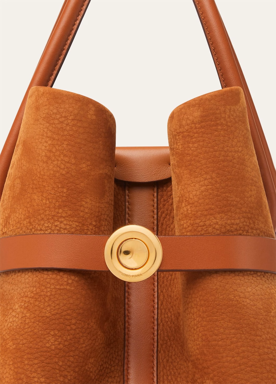 Bolso grande de piel de becerro Bon Ton marrón/oro sol