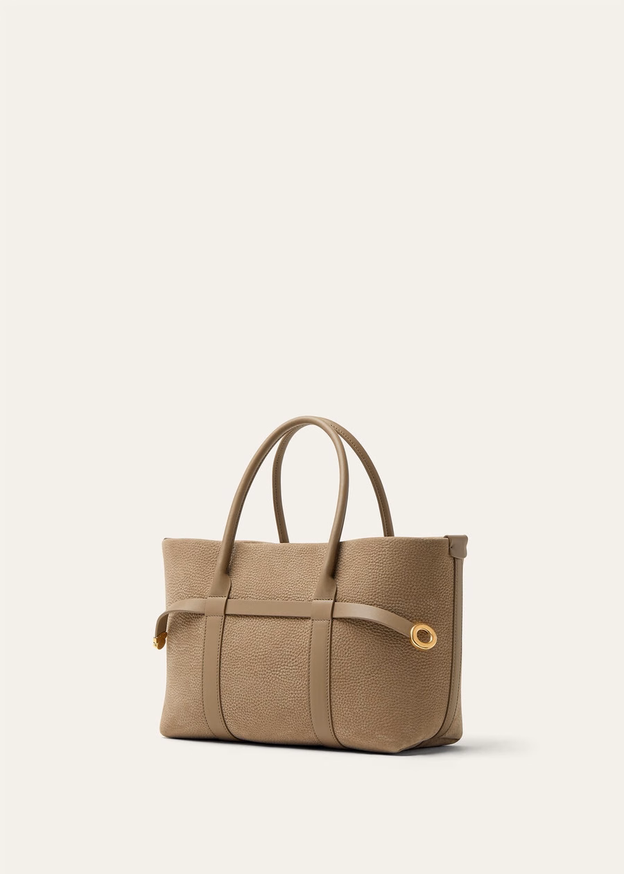 Bolso pequeño Ghiera Shopper de piel de becerro color topo/oro sol