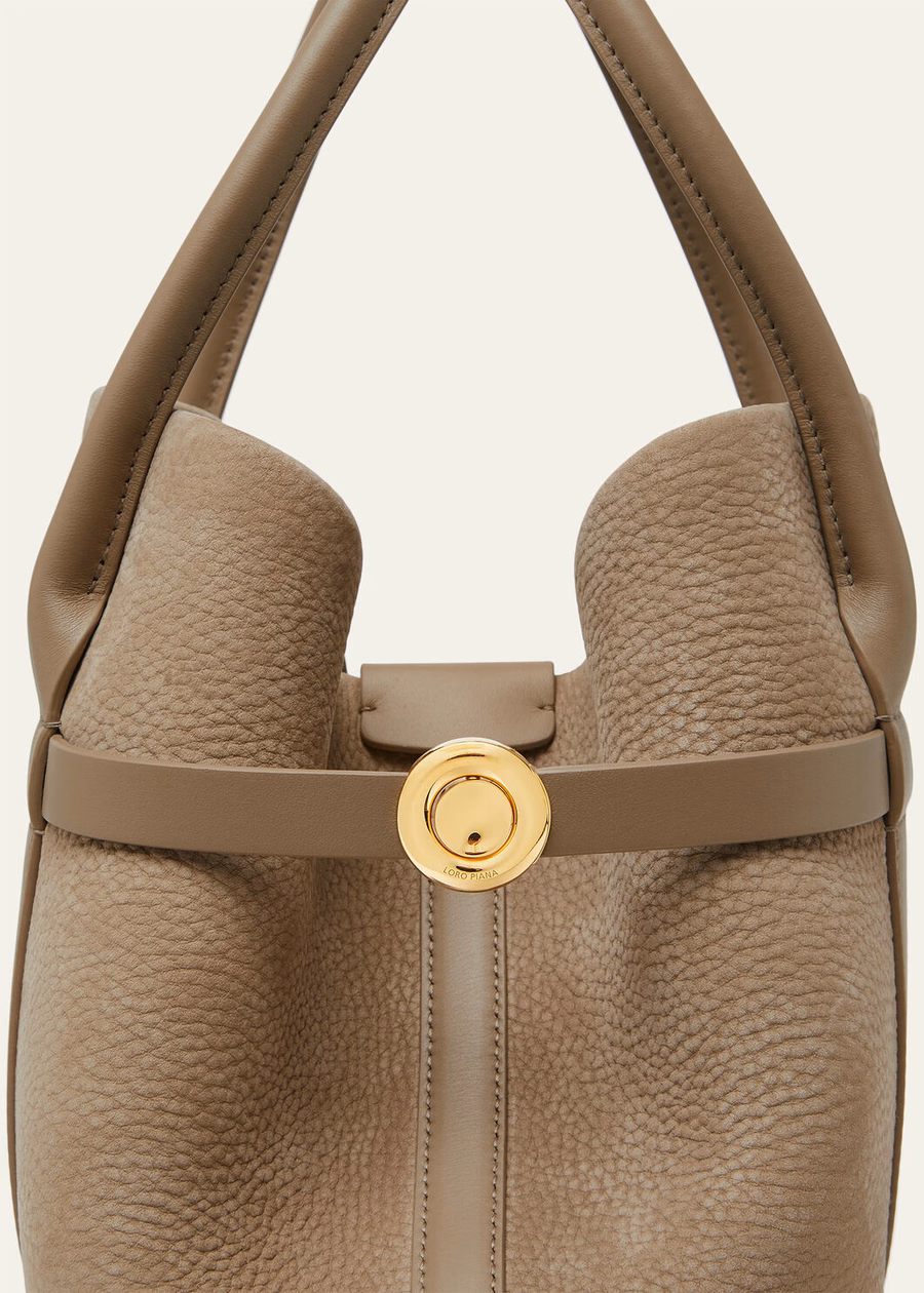 Bolso pequeño Ghiera Shopper de piel de becerro color topo/oro sol